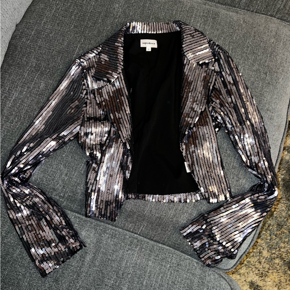 Superdown Black and Silver Sequin Blazer